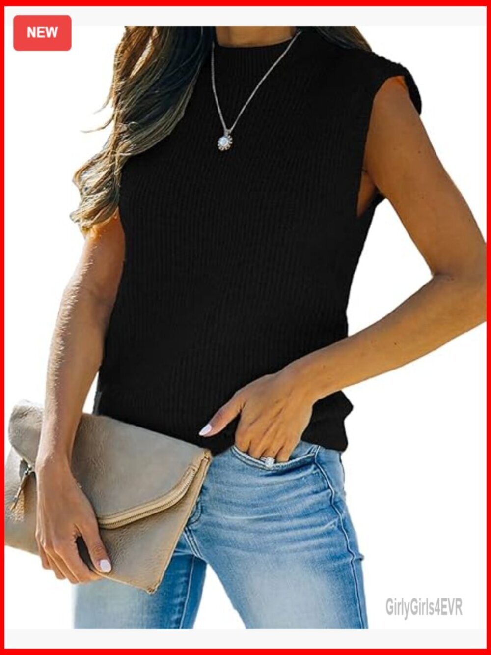 Mock Neck Ribbed Knit Sweater Vest Sleeveless Pullover Tank Top